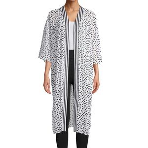 No Boundaries Size L XL Polka Dot Kimono Duster Tie Waist Sheer White Black